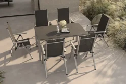 KETTLER BasicPlus Pro Garten-Essgruppe, silber/anthrazit, Alu/Textilene, Tischplatte 160 x 95 cm, 6 Klappstühle
