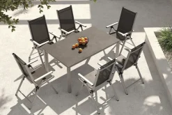 KETTLER BasicPlus Pro Garten-Essgruppe, silber/anthrazit, Alu/Textilene, Tischplatte 160 x 95 cm, 6 Klappstühle