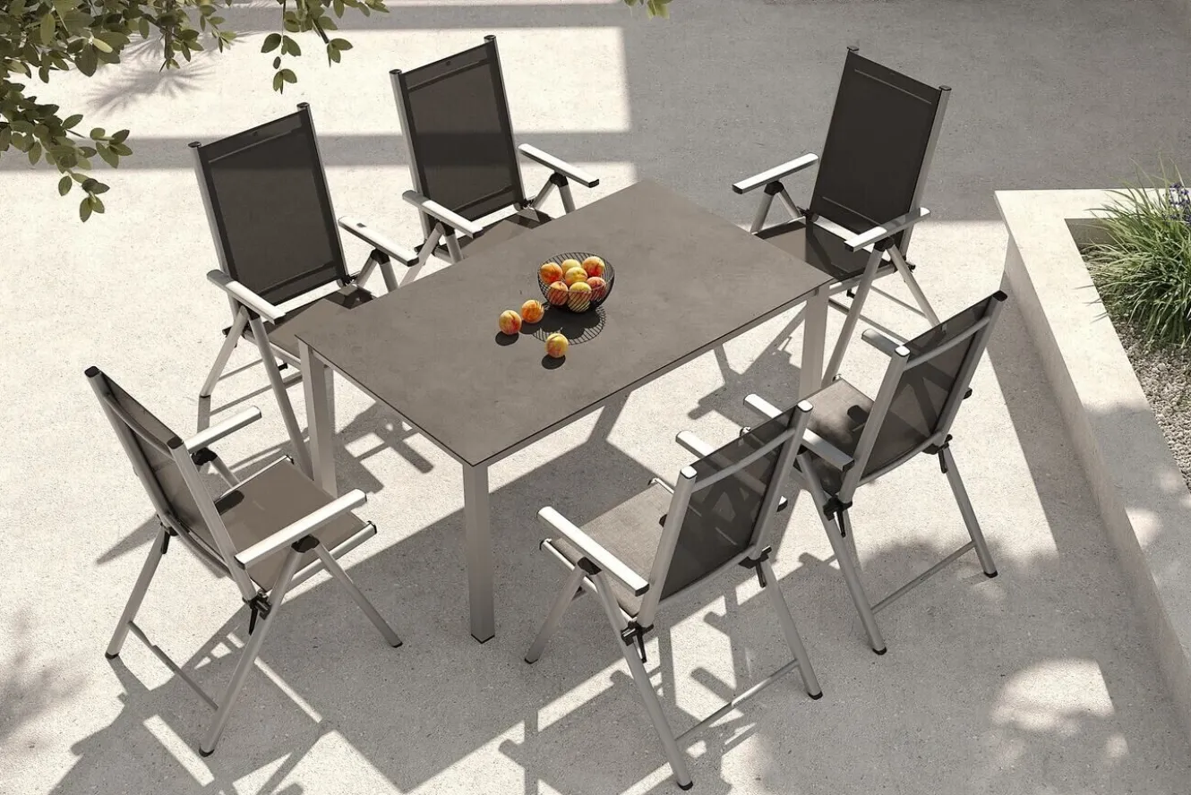 KETTLER BasicPlus Pro Garten-Essgruppe, silber/anthrazit, Alu/Textilene, Tischplatte 160 x 95 cm, 6 Klappstühle