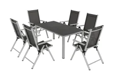 KETTLER BasicPlus Pro Garten-Essgruppe, silber/anthrazit, Alu/Textilene, Tischplatte 160 x 95 cm, 6 Klappstühle