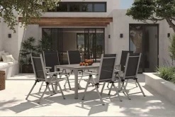 KETTLER BasicPlus Pro Garten-Essgruppe, silber/anthrazit, Alu/Textilene, Tischplatte 160 x 95 cm, 6 Klappstühle