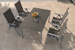 KETTLER BasicPlus Pro Garten-Essgruppe, silber/anthrazit, Alu/Textilene/Sicherheitsglas, 160 x 95 cm, 4 Klappstühle