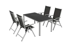 KETTLER BasicPlus Pro Garten-Essgruppe, silber/anthrazit, Alu/Textilene/Sicherheitsglas, 160 x 95 cm, 4 Klappstühle