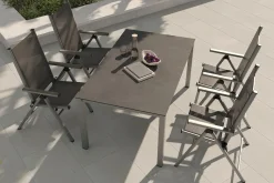KETTLER BasicPlus Pro Garten-Essgruppe, silber/anthrazit, Alu/Textilene/Sicherheitsglas, 160 x 95 cm, 4 Klappstühle