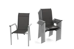 KETTLER BasicPlus Pro Garten-Essgruppe, silber/anthrazit, Alu/Textilene, ausziehbarer Tisch 180/240 x 100 cm, 6 Stapelsessel