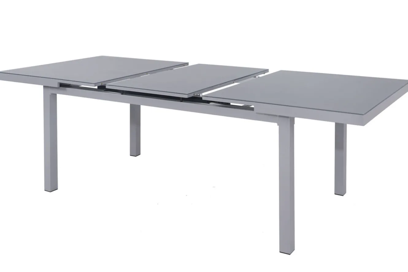 KETTLER BasicPlus Pro Garten-Essgruppe, silber/anthrazit, Alu/Textilene, ausziehbarer Tisch 180/240 x 100 cm, 6 Stapelsessel