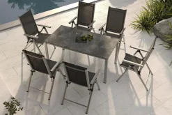 KETTLER BasicPlus Pro Garten-Essgruppe, silber/anthrazit, Alu/Textilene, 160 x 90 cm, 6 Klappstühle
