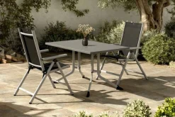 KETTLER BasicPlus Pro Garten-Essgruppe, anthrazit/silber, Alu/Textilene/KETTALUX, Tisch 140 x 95 cm, 2 Klappstühle