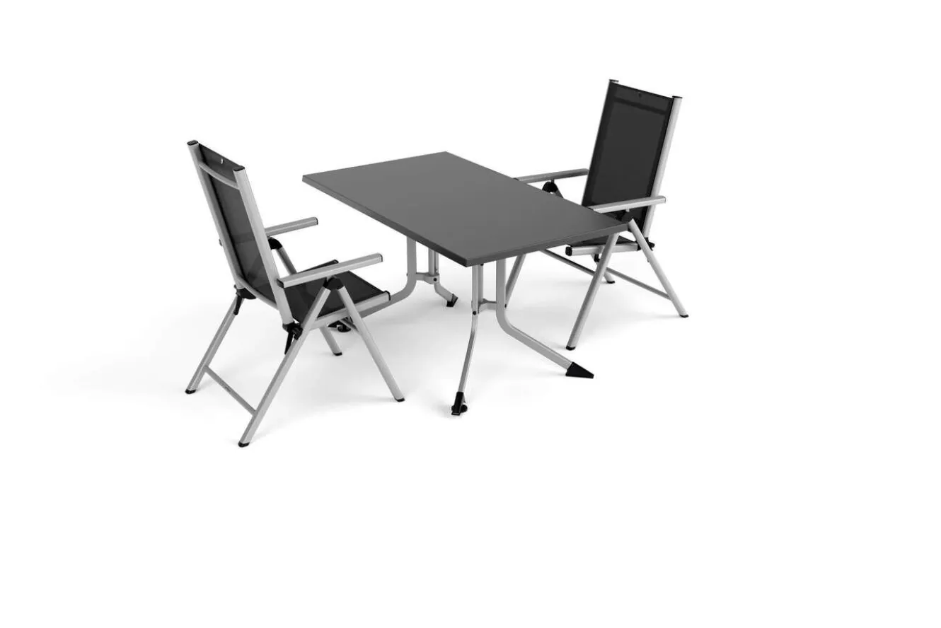 KETTLER BasicPlus Pro Garten-Essgruppe, anthrazit/silber, Alu/Textilene/KETTALUX, Tisch 140 x 95 cm, 2 Klappstühle