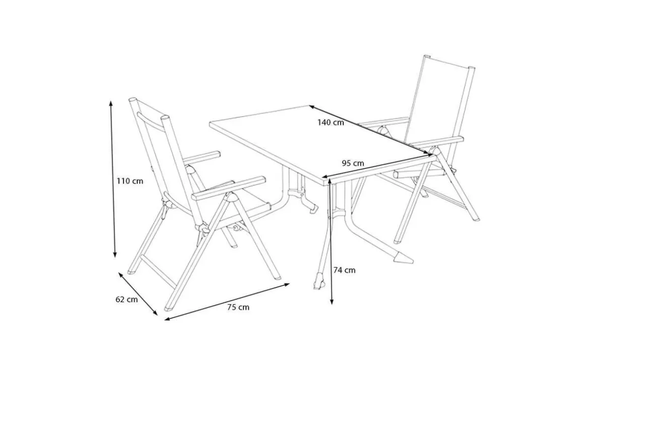 KETTLER BasicPlus Pro Garten-Essgruppe, anthrazit/silber, Alu/Textilene/KETTALUX, Tisch 140 x 95 cm, 2 Klappstühle