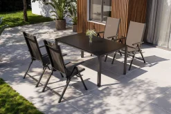 KETTLER BasicPlus Pro Garten-Essgruppe, anthrazit/silber, Alu/Textilene, 160 x 95 cm, 4 Klappstühle