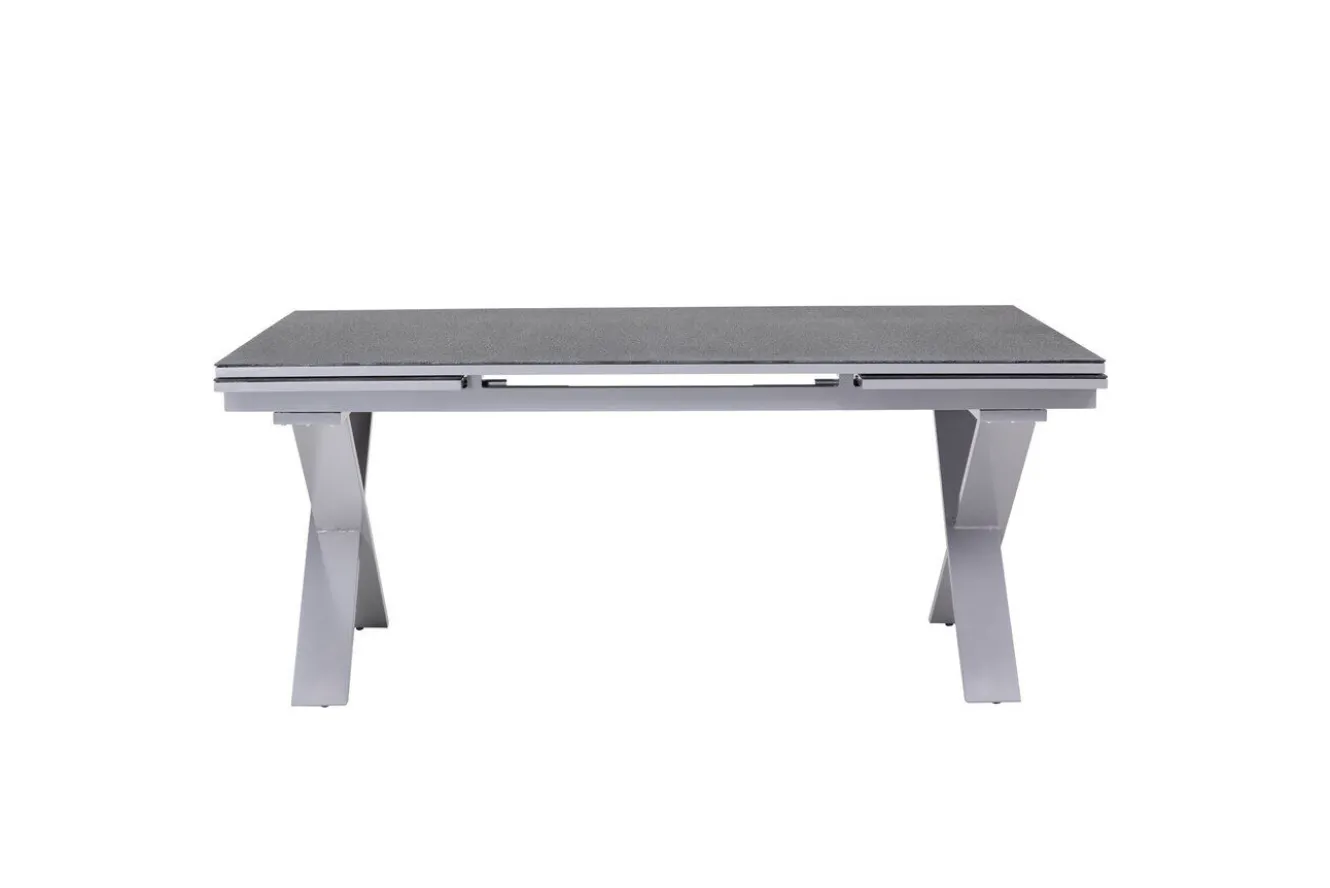KETTLER BasicPlus Pro Garten-Essgruppe, silber/anthrazit, Alu/Textilene, ausziehbarer Tisch 180/280 x 100 cm, 8 Stapelsessel