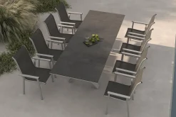 KETTLER BasicPlus Pro Garten-Essgruppe, silber/anthrazit, Alu/Textilene, ausziehbarer Tisch 180/280 x 100 cm, 8 Stapelsessel
