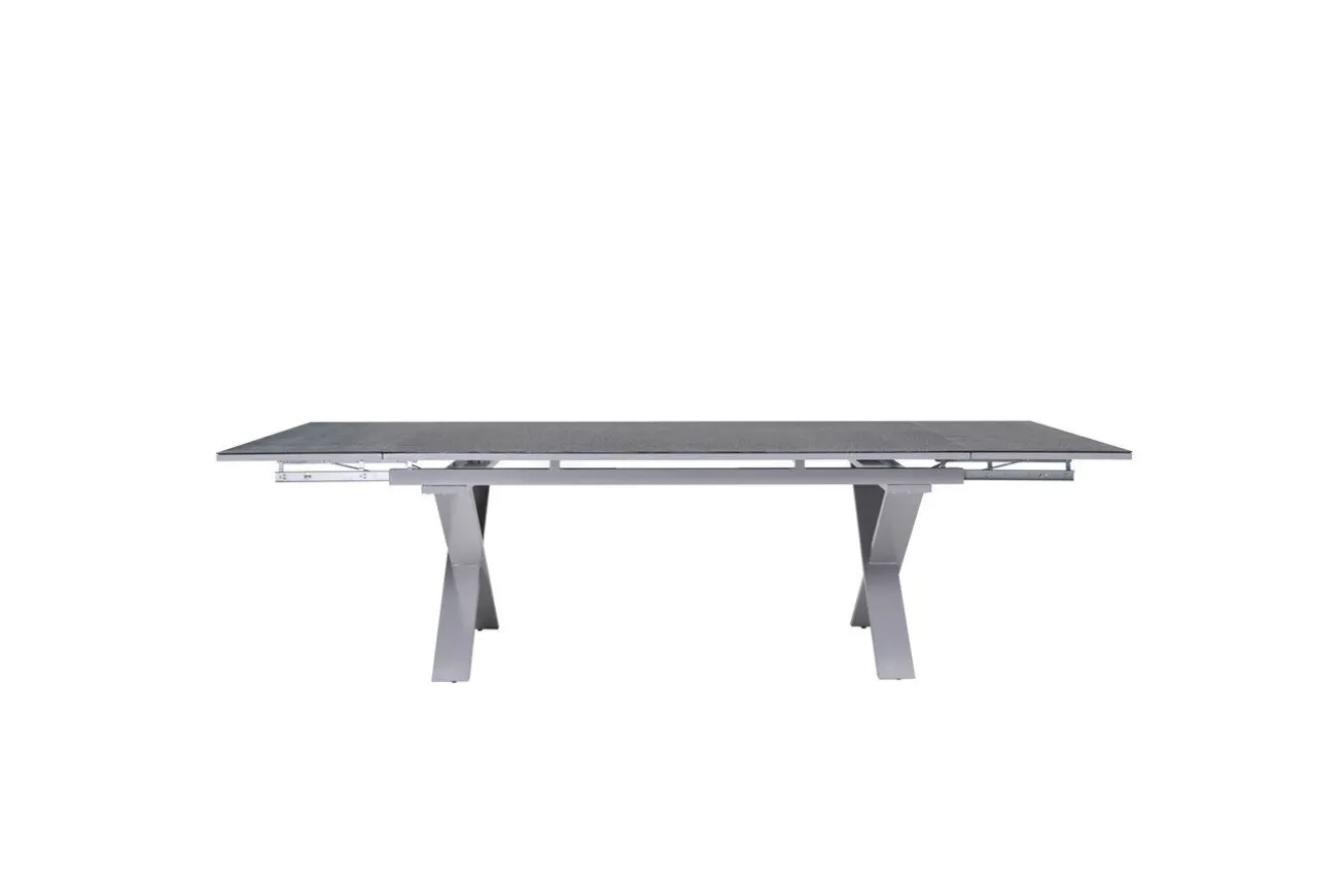 KETTLER BasicPlus Pro Garten-Essgruppe, silber/anthrazit, Alu/Textilene, ausziehbarer Tisch 180/280 x 100 cm, 8 Stapelsessel