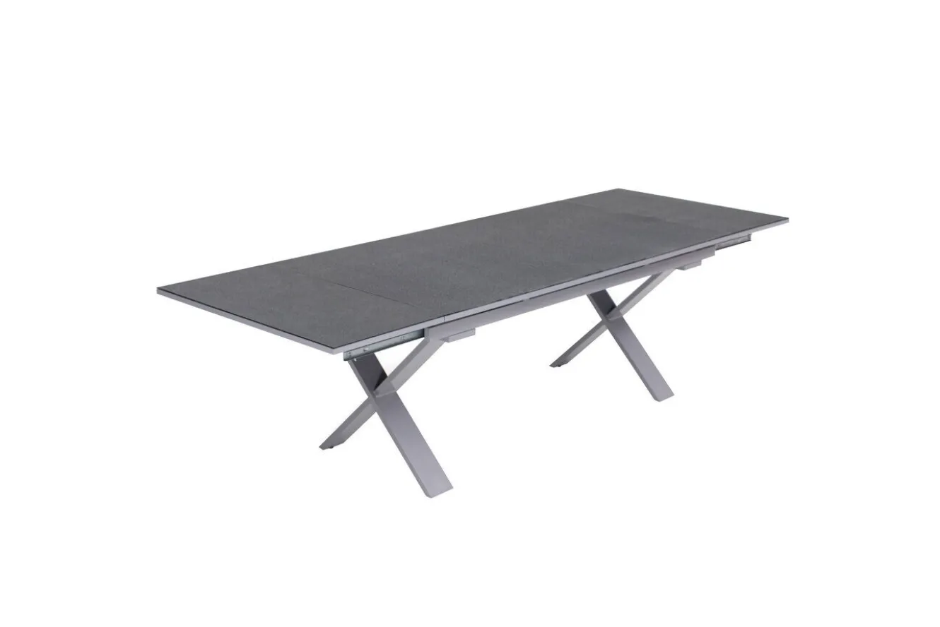 KETTLER BasicPlus Pro Garten-Essgruppe, silber/anthrazit, Alu/Textilene, ausziehbarer Tisch 180/280 x 100 cm, 8 Stapelsessel
