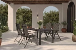 KETTLER BasicPlus Pro Garten-Essgruppe, anthrazit, Alu/Textilene, Tisch 160 x 95 cm, 4 Klappstühle