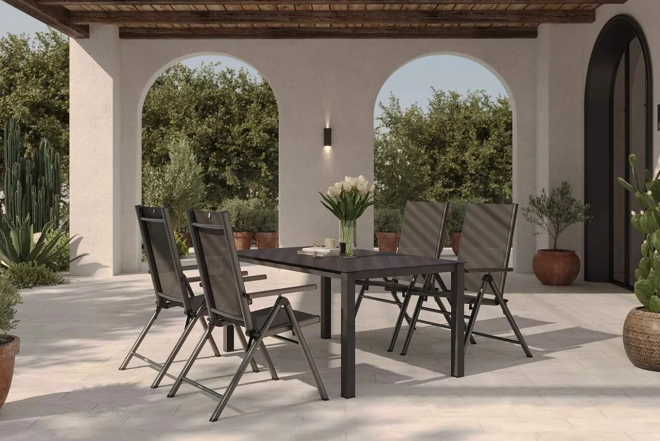 KETTLER BasicPlus Pro Garten-Essgruppe, anthrazit, Alu/Textilene, Tisch 160 x 95 cm, 4 Klappstühle