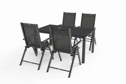 KETTLER BasicPlus Pro Garten-Essgruppe, anthrazit, Alu/Textilene, Tisch 160 x 95 cm, 4 Klappstühle