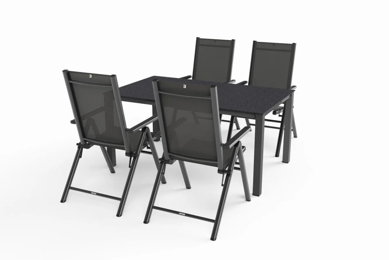 KETTLER BasicPlus Pro Garten-Essgruppe, anthrazit, Alu/Textilene, Tisch 160 x 95 cm, 4 Klappstühle