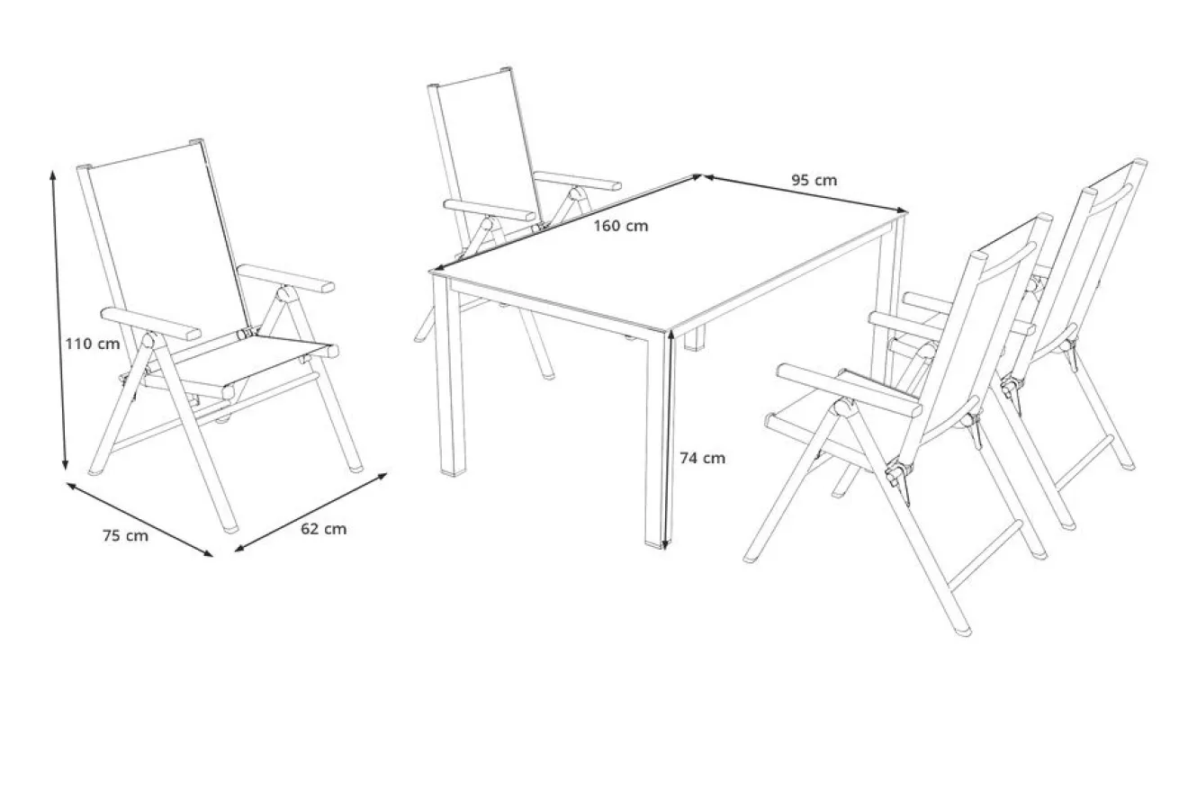 KETTLER BasicPlus Pro Garten-Essgruppe, anthrazit, Alu/Textilene, Tisch 160 x 95 cm, 4 Klappstühle