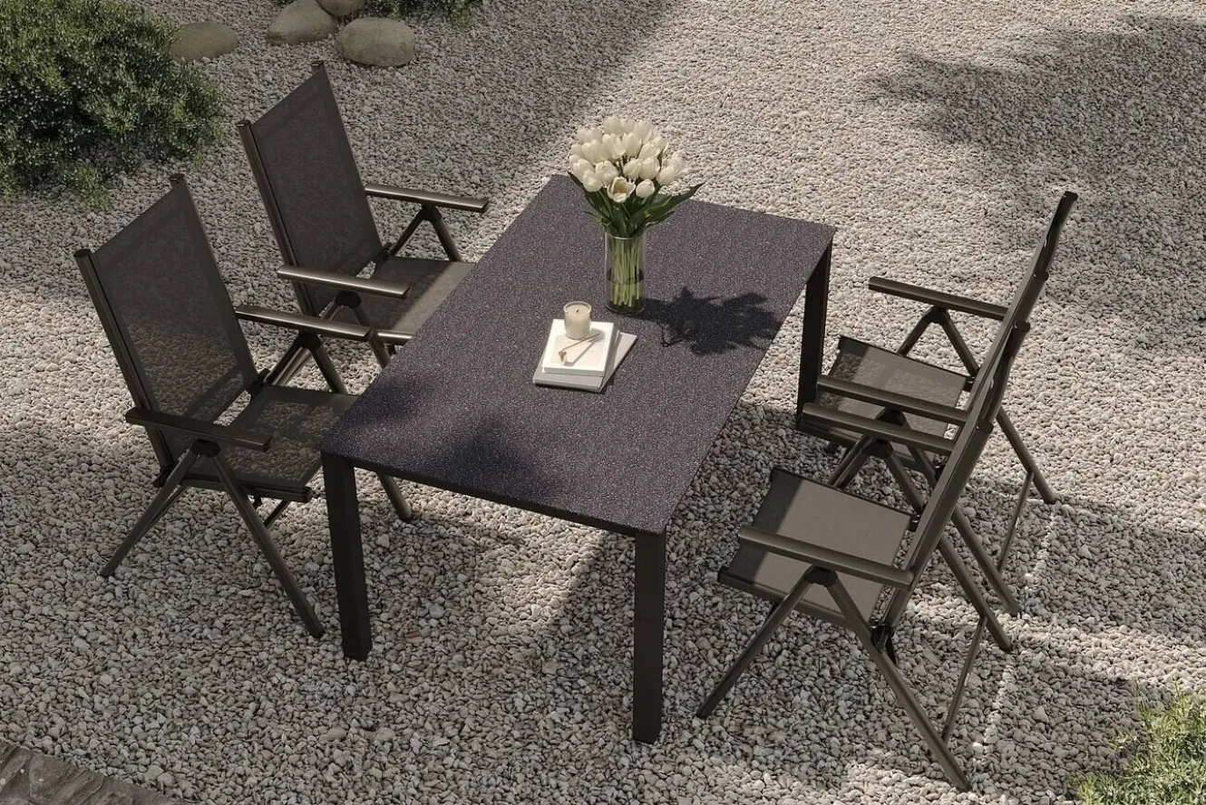 KETTLER BasicPlus Pro Garten-Essgruppe, anthrazit, Alu/Textilene, Tisch 160 x 95 cm, 4 Klappstühle