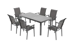 KETTLER BasicPlus Pro Garten-Essgruppe, anthrazit, Alu/Textilene, Tisch 180/240 x 90 cm, 6 Stapelsessel