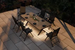 KETTLER BasicPlus Pro Garten-Essgruppe mit LED-Beleuchtung, anthrazit/natur, Alu/Holzimitat, 240 x 100 cm, 6 Klappstühle
