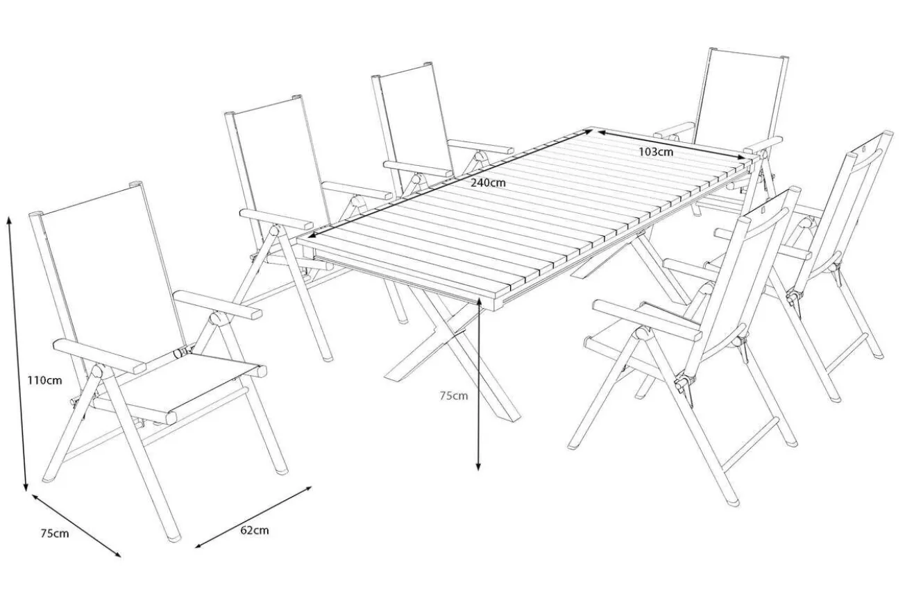 KETTLER BasicPlus Pro Garten-Essgruppe mit LED-Beleuchtung, anthrazit/natur, Alu/Holzimitat, 240 x 100 cm, 6 Klappstühle