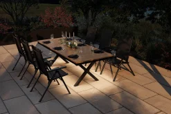 KETTLER BasicPlus Pro Garten-Essgruppe mit LED-Beleuchtung, anthrazit/natur, Alu/Holzimitat, 240 x 100 cm, 6 Klappstühle