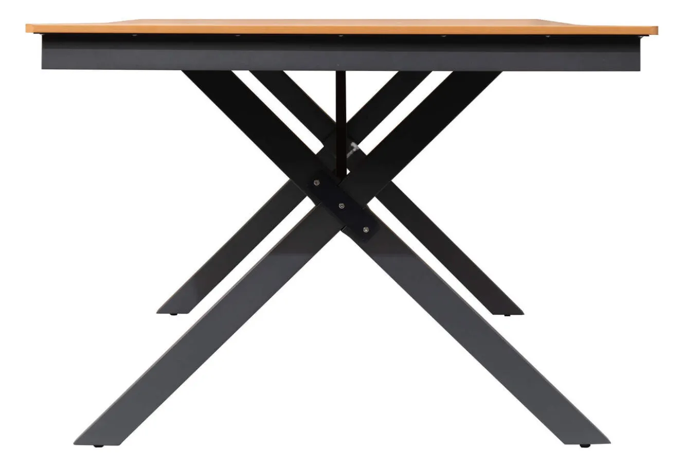 KETTLER BasicPlus Pro Garten-Essgruppe mit LED-Beleuchtung, anthrazit/natur, Alu/Holzimitat, 240 x 100 cm, 6 Klappstühle