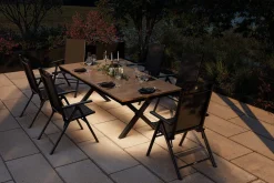 KETTLER BasicPlus Pro Garten-Essgruppe mit LED-Beleuchtung, anthrazit/natur, Alu/Holzimitat, 240 x 100 cm, 6 Klappstühle