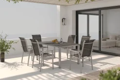 KETTLER BasicPlus Pro Garten-Essgruppe, silber/anthrazit, Alu/Textilene, Esstisch 160 x 95 cm, 6 Stapelsessel