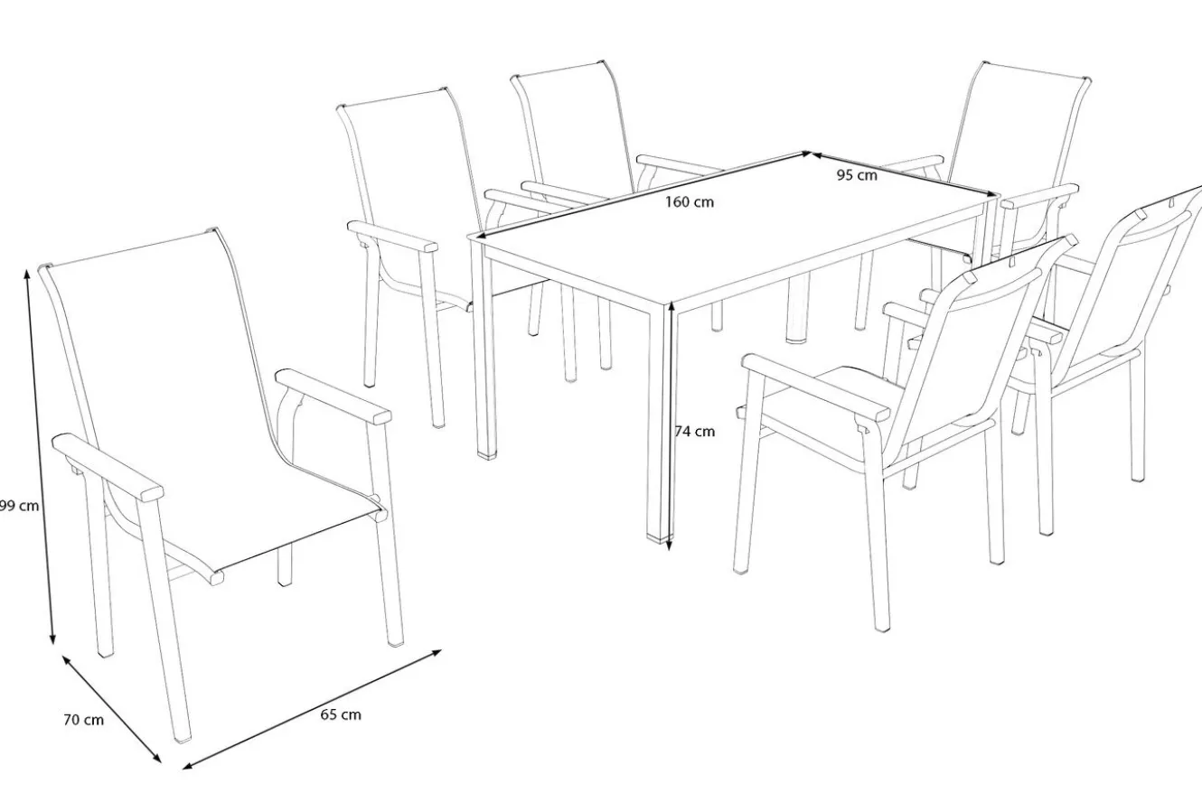 KETTLER BasicPlus Pro Garten-Essgruppe, silber/anthrazit, Alu/Textilene, Esstisch 160 x 95 cm, 6 Stapelsessel