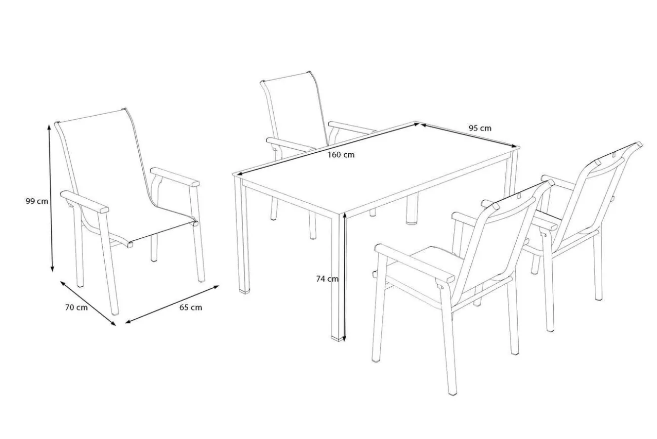 KETTLER BasicPlus Pro Garten-Essgruppe, silber/anthrazit, Alu/Textilene, Esstisch 160 x 95 cm, 4 Stapelsessel