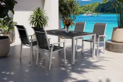 KETTLER BasicPlus Pro Garten-Essgruppe, silber/anthrazit, Alu/Textilene, Esstisch 160 x 95 cm, 4 Stapelsessel