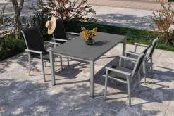 KETTLER BasicPlus Pro Garten-Essgruppe, silber/anthrazit, Alu/Textilene, Esstisch 160 x 95 cm, 4 Stapelsessel