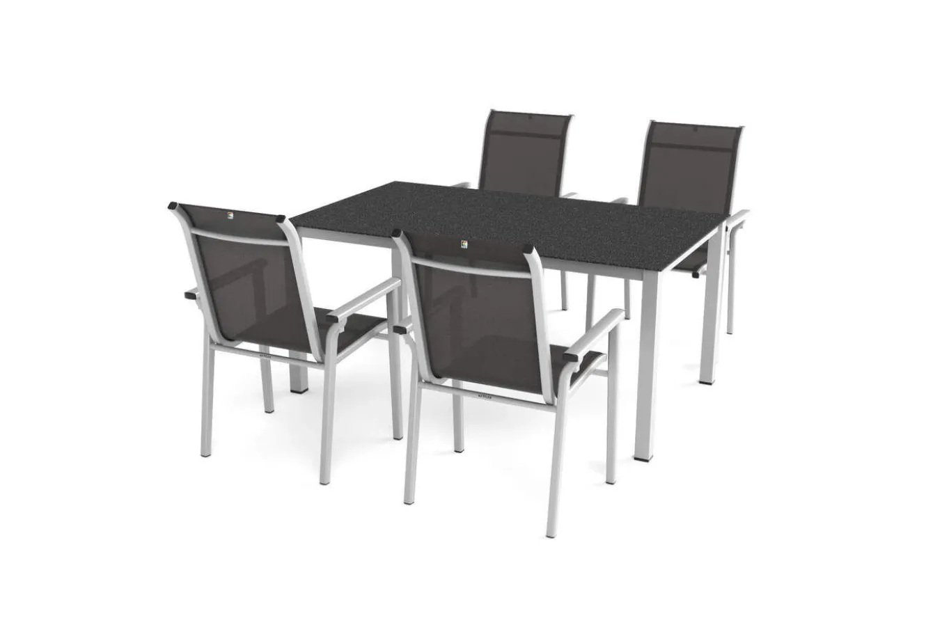 KETTLER BasicPlus Pro Garten-Essgruppe, silber/anthrazit, Alu/Textilene, Esstisch 160 x 95 cm, 4 Stapelsessel