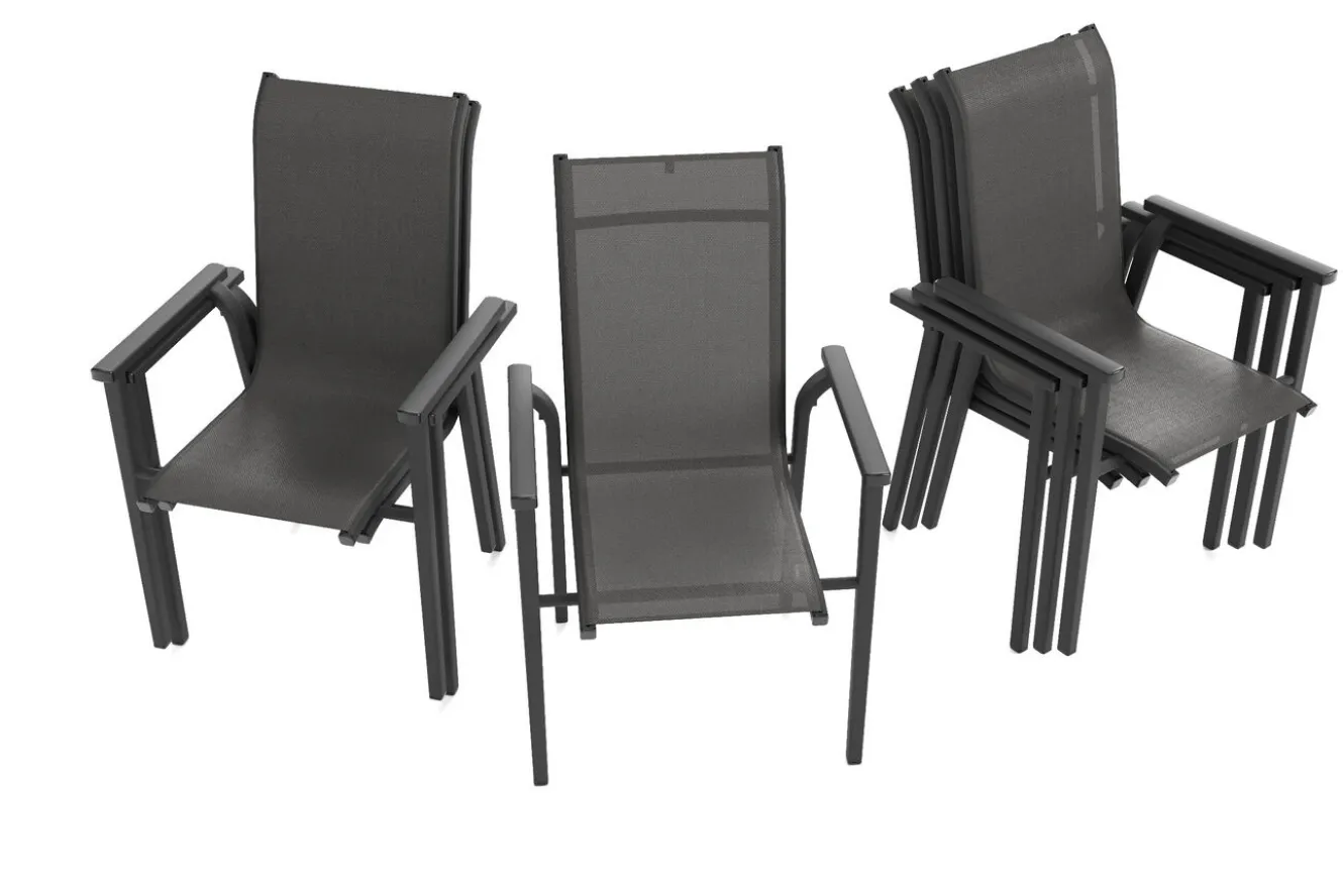 KETTLER BasicPlus Pro Garten-Essgruppe, anthrazit, Alu/Textilene/Spraystone, Tisch 180/280 x 100 cm, 6 Stapelsessel