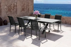KETTLER BasicPlus Pro Garten-Essgruppe, anthrazit, Alu/Textilene/Spraystone, Tisch 180/280 x 100 cm, 6 Stapelsessel