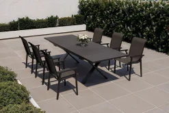 KETTLER BasicPlus Pro Garten-Essgruppe, anthrazit, Alu/Textilene/Spraystone, Tisch 180/280 x 100 cm, 6 Stapelsessel