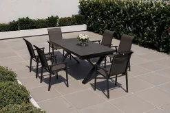 KETTLER BasicPlus Pro Garten-Essgruppe, anthrazit, Alu/Textilene/Spraystone, Tisch 180/280 x 100 cm, 6 Stapelsessel