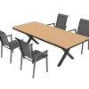 KETTLER BasicPlus Pro Garten-Essgruppe, anthrazit/natur, Alu/Holzimitat, LED-Beleuchtung, Tischplatte 240 x 100 cm, 4 Stapelsessel