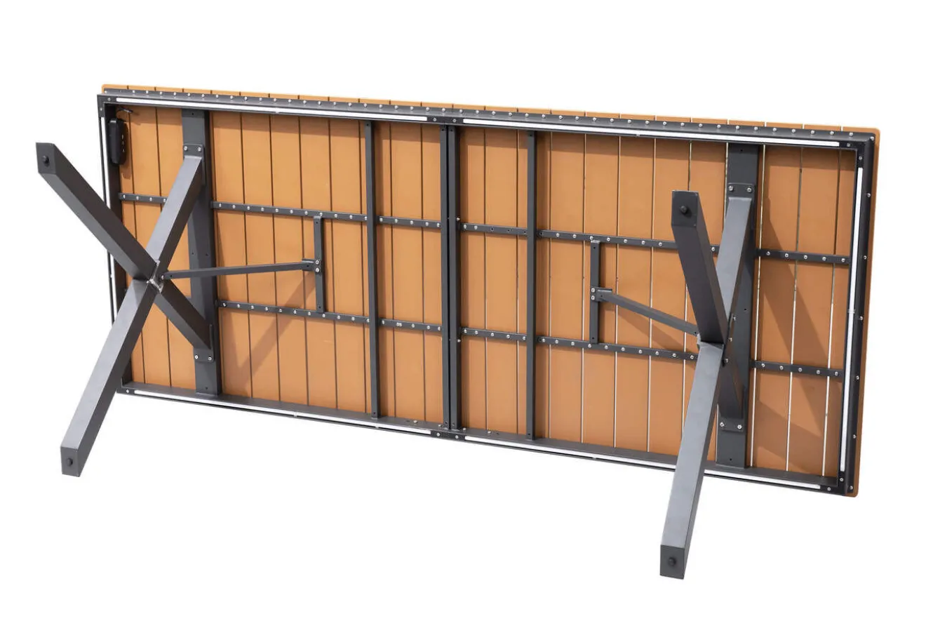 KETTLER BasicPlus Pro Garten-Essgruppe, anthrazit/natur, Alu/Holzimitat, LED-Beleuchtung, Tischplatte 240 x 100 cm, 4 Stapelsessel