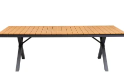 KETTLER BasicPlus Pro Garten-Essgruppe, anthrazit/natur, Alu/Holzimitat, LED-Beleuchtung, Tischplatte 240 x 100 cm, 4 Stapelsessel