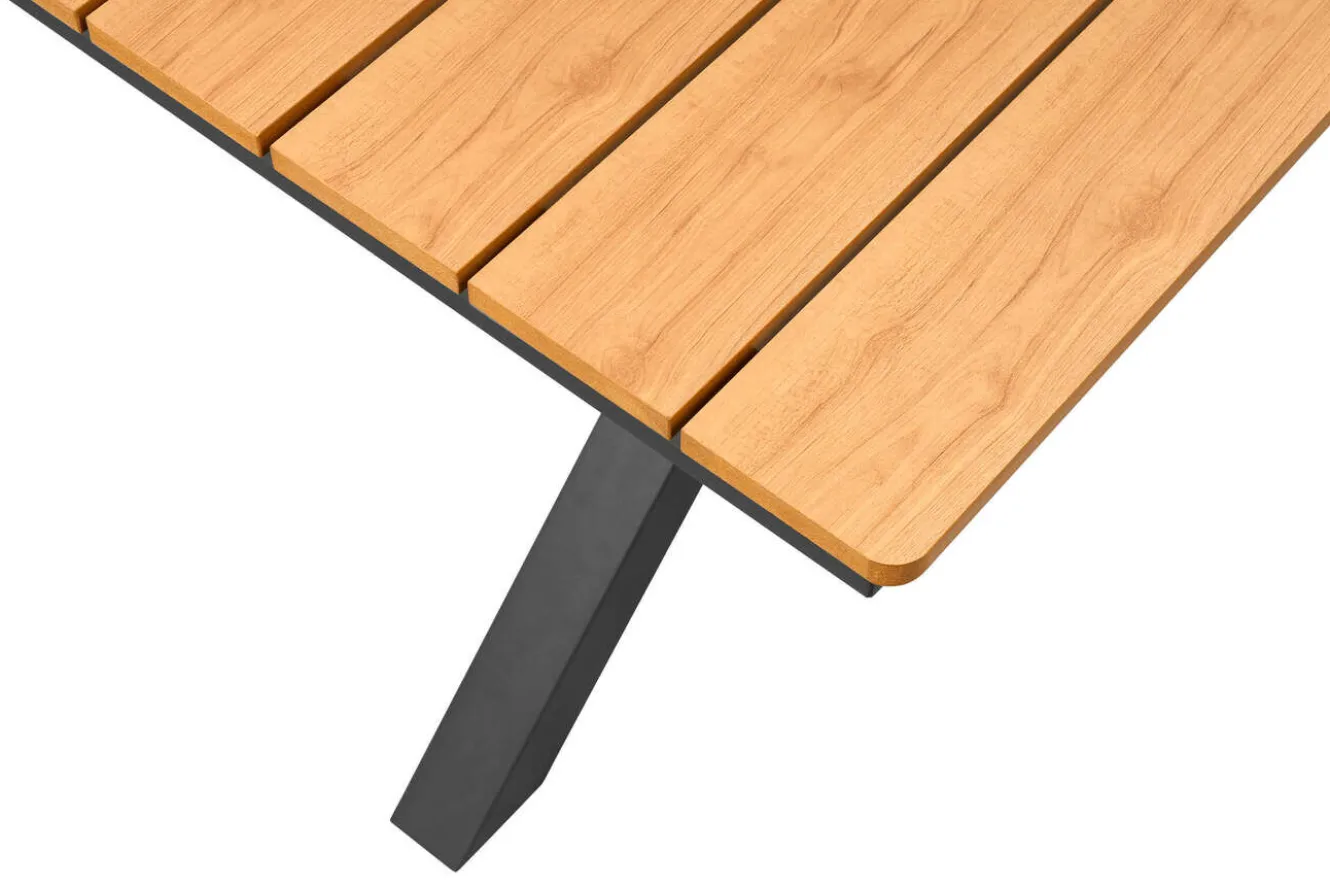 KETTLER BasicPlus Pro Garten-Essgruppe, anthrazit/natur, Alu/Holzimitat, LED-Beleuchtung, Tischplatte 240 x 100 cm, 4 Stapelsessel