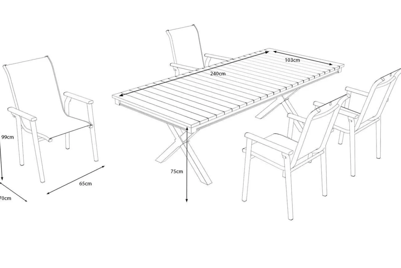 KETTLER BasicPlus Pro Garten-Essgruppe, anthrazit/natur, Alu/Holzimitat, LED-Beleuchtung, Tischplatte 240 x 100 cm, 4 Stapelsessel