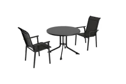 KETTLER BasicPlus Pro Garten-Essgruppe, anthrazit, Aluminium/Textilene/KETTALUX, Ø 100 x 74 cm, 2 Stapelsessel