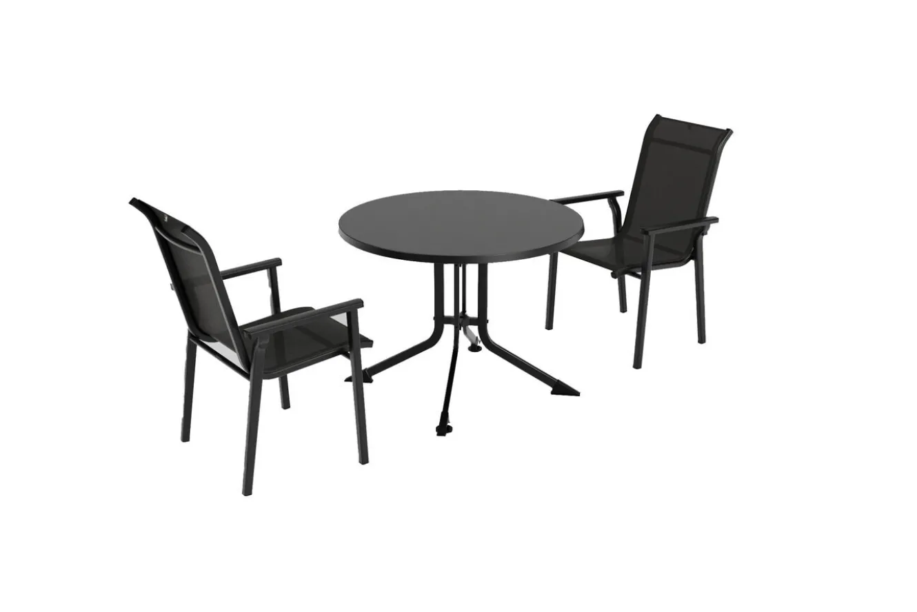 KETTLER BasicPlus Pro Garten-Essgruppe, anthrazit, Aluminium/Textilene/KETTALUX, Ø 100 x 74 cm, 2 Stapelsessel