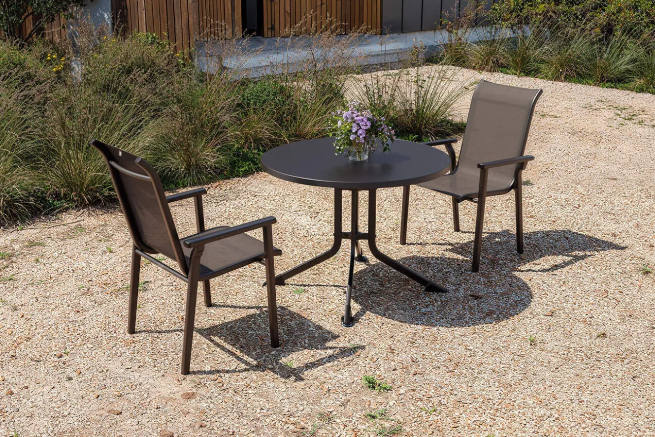 KETTLER BasicPlus Pro Garten-Essgruppe, anthrazit, Aluminium/Textilene/KETTALUX, Ø 100 x 74 cm, 2 Stapelsessel