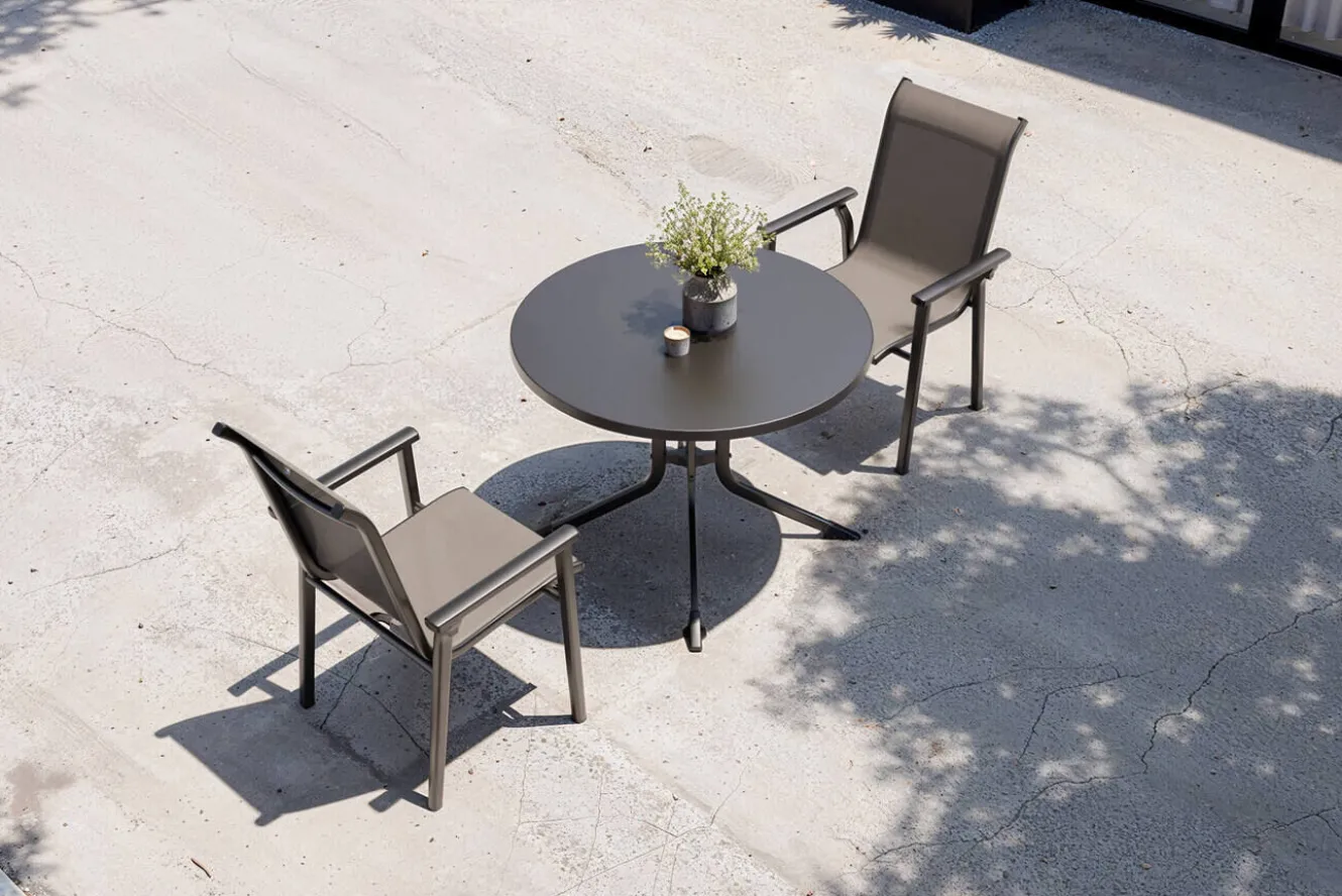 KETTLER BasicPlus Pro Garten-Essgruppe, anthrazit, Aluminium/Textilene/KETTALUX, Ø 100 x 74 cm, 2 Stapelsessel